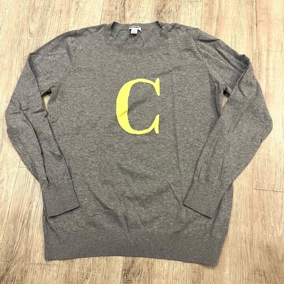Old Navy Letter C Sweater Large Gray 100% Cotton Like New - Picture 4 of 12